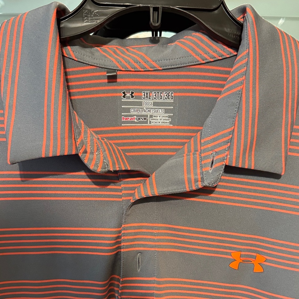 Under Armour Men's Polo in Gray and Orange Stripes